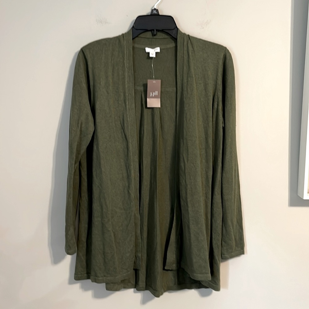 J.Jill open front cardigan in color arugula green